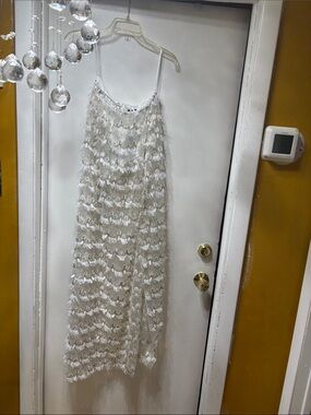 AKIRA White Fringe Tiered Slip Skirt